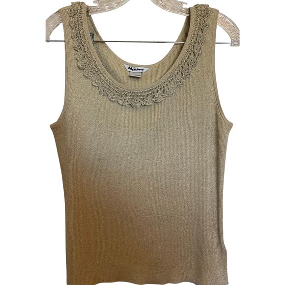 Peter Nygard Silk Blend gold tan Ribbed Sleeveless Blouse - Picture 1 of 5